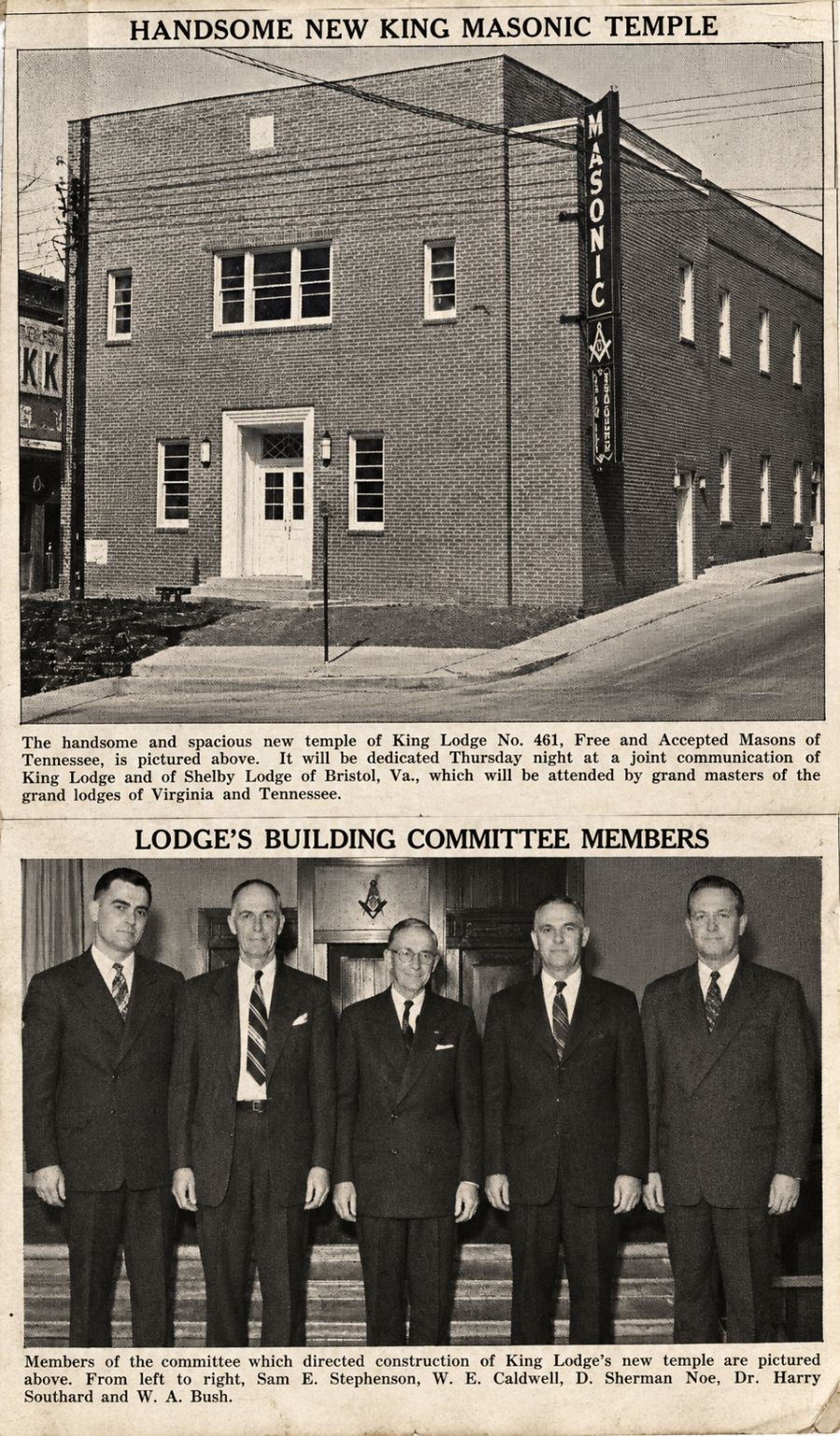 1940 newspaper clipping on the new Masonic Temple and building committee