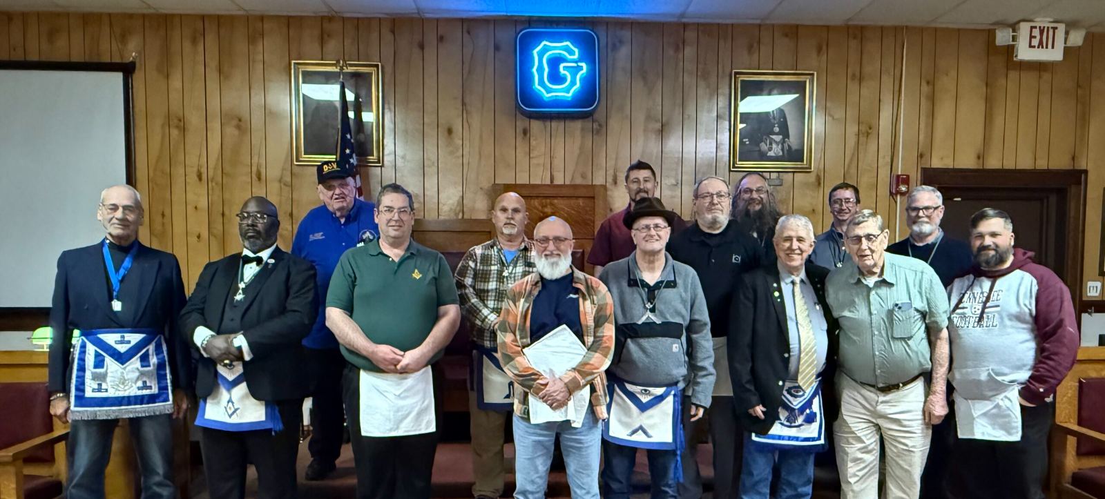 King Lodge members gathered in the Lodge room after welcoming new members