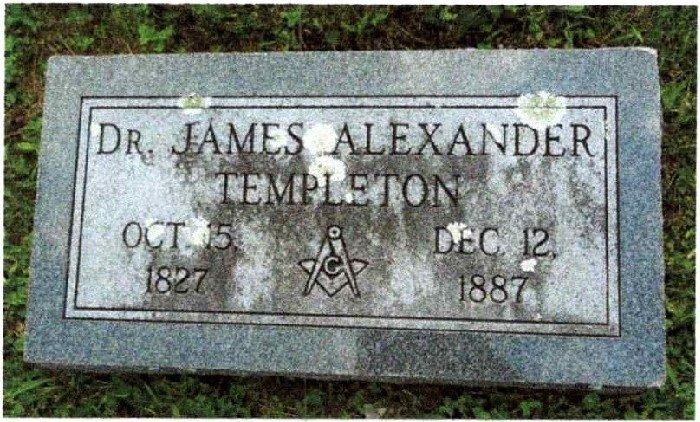 Grave marker of Dr. James Alexander Templeton with the Square and Compasses, Summersville, West Virginia