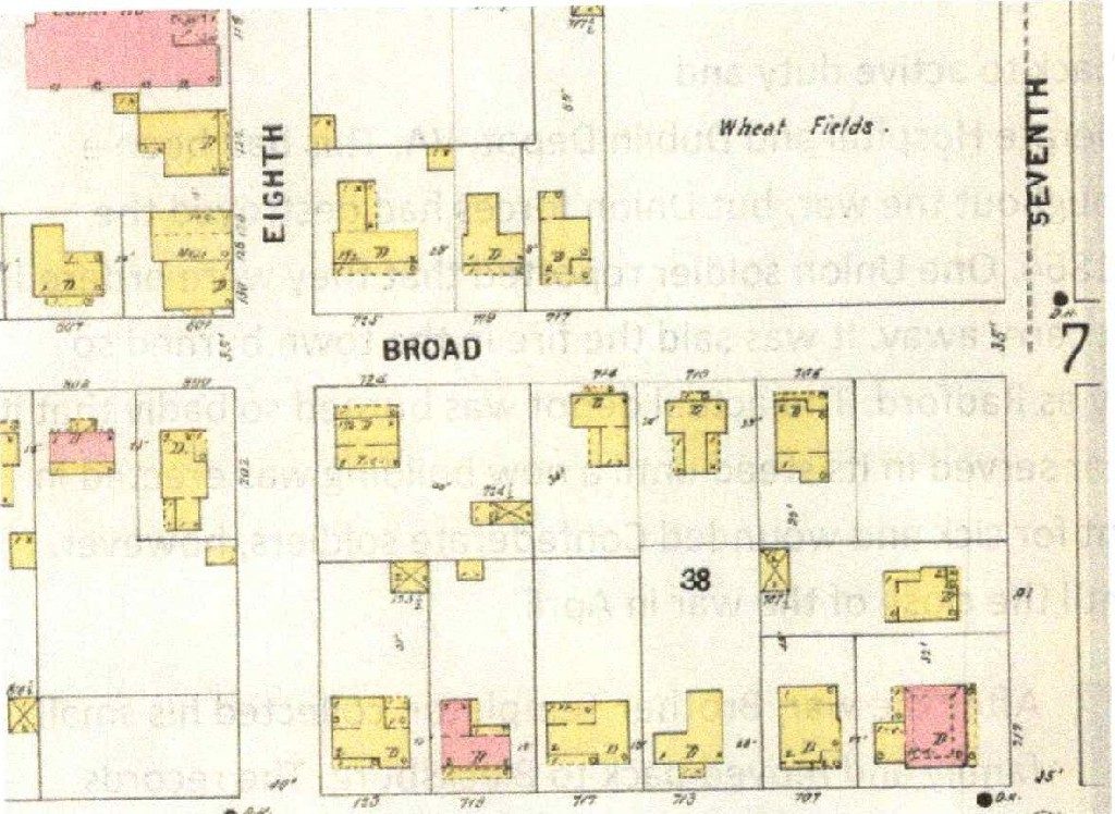 Detail of the 1897 Sanborn Fire Map of Bristol showing Broad and 7th Streets