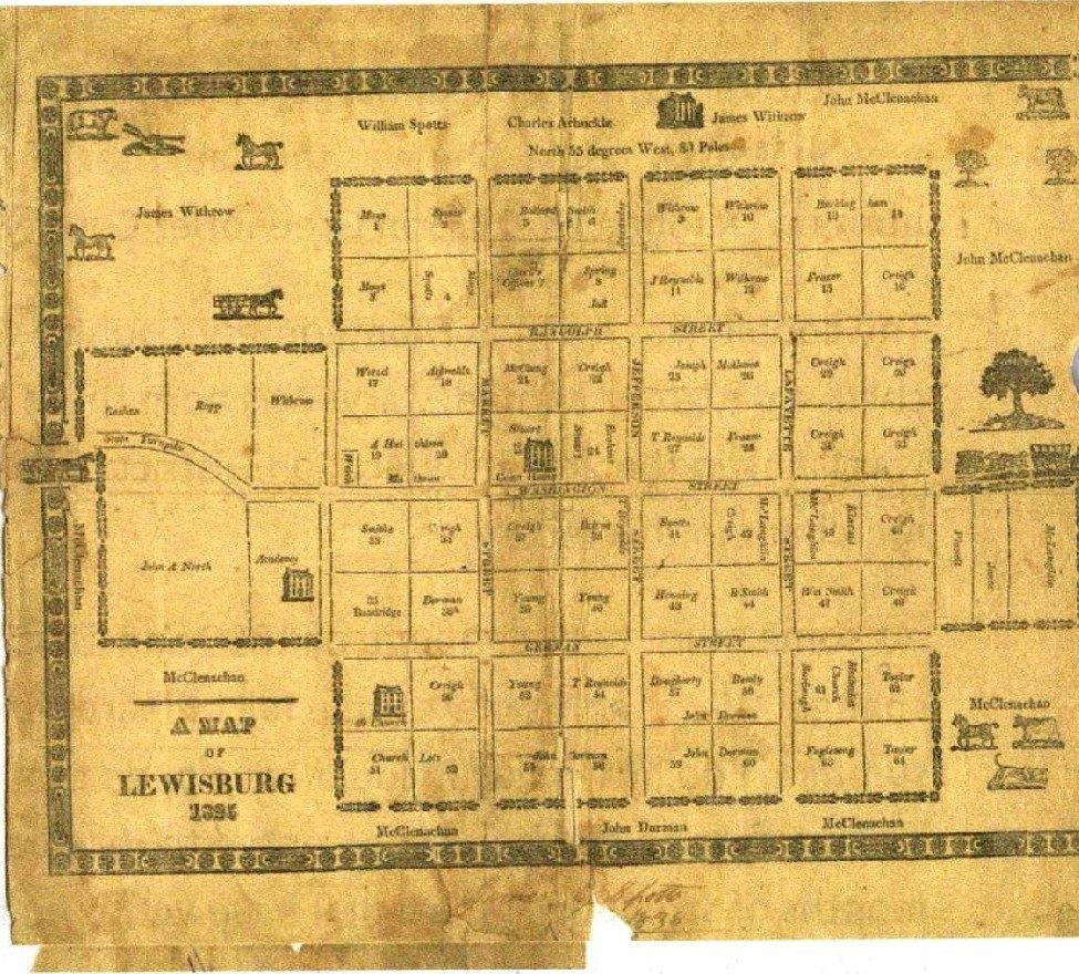 Old map of the town of Lewisburg, Greenbrier County, Virginia, 1825