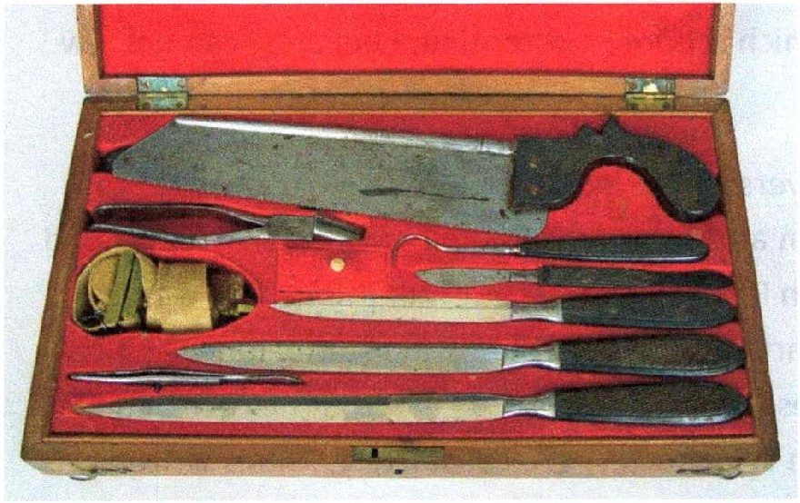 Civil War surgical set in a red-lined case, attributed to Drs. Harvey Black and James Templeton